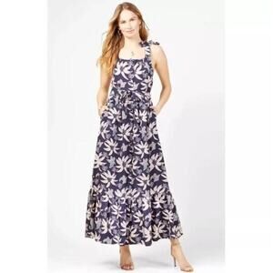 NWT Outerknown Catalina Floral Leighton Tiered Maxi Dress Navy Women's Size S
